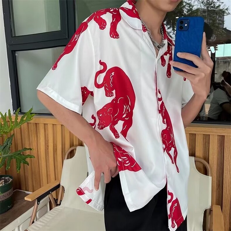 气质标准五分袖潮流百搭男原宿新款衬衫碎花潮衬衫C629P30,男装衬衫,星座1116-2