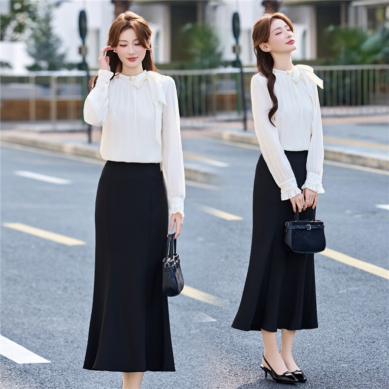 BAO现货2026新款春装时尚气质优雅花边领衬衣百搭半身裙两件套，女装套装/套裙，火爆靓佳人