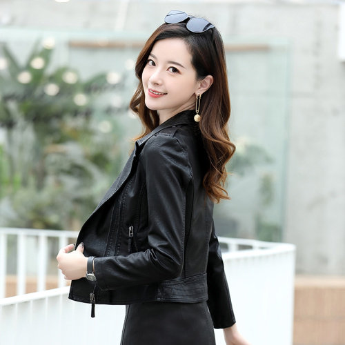 2021秋季时尚简约大方气质优雅收腰显瘦休闲修身百搭潮流皮衣,女装皮衣,臻衣坊
