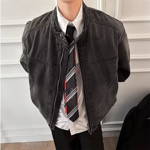 美式复古拼接牛仔外套潮牌欧美街头短款夹克机能机车服3576/P96图片
