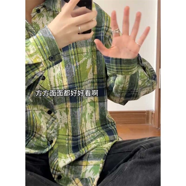 特批25港风格子衬衫印染渐变宽松外套格子外套CS2498,男装衬衫,电商A128