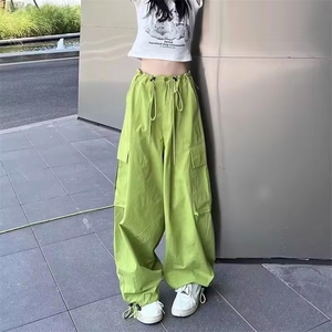 欧美高街工装裤女高腰显瘦宽松多口袋束脚运动垂感休闲裤图片