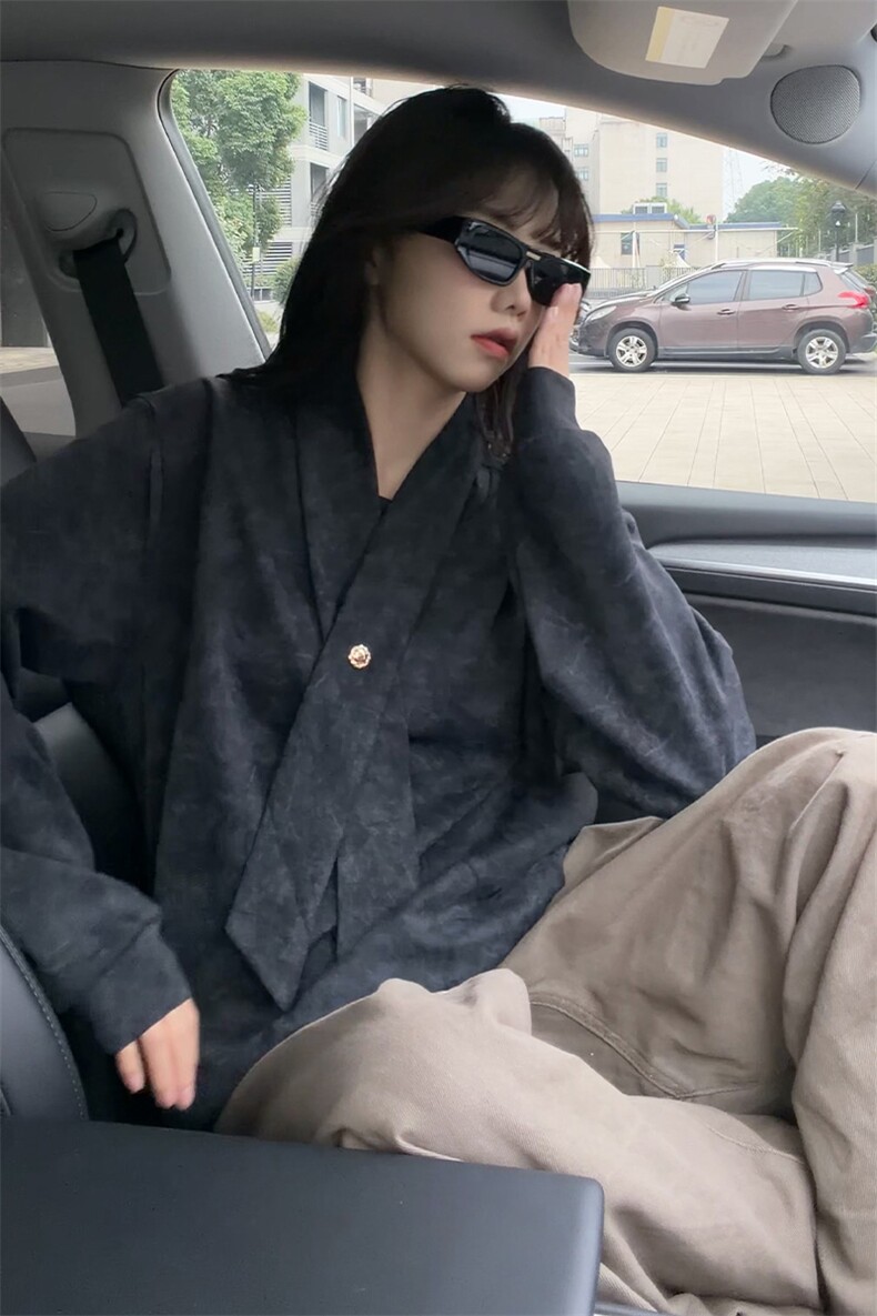 学院风自带领带cleanfit长袖卫衣扎染纯色上衣常规P49加绒P59,男装卫衣,电商B319