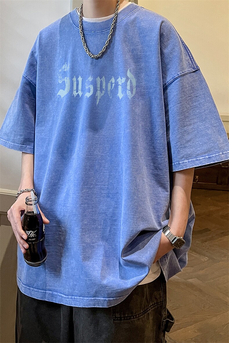 抖音供货、210克现货水洗棉印花宽松版短袖T恤D223A-ST2315-P35,男装T恤,电商019-1