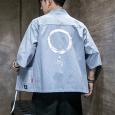 F868P45室内风2024春夏装新款风百搭休闲印花七分袖汉服外套，男装T恤，电商A026