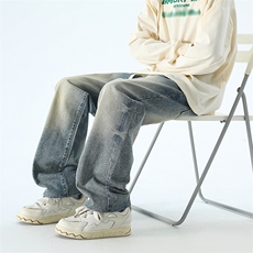 B221美式ins高街暗黑松紧腰宽松直筒牛仔裤LK24314-特P40控68，男装牛仔裤，电商B221