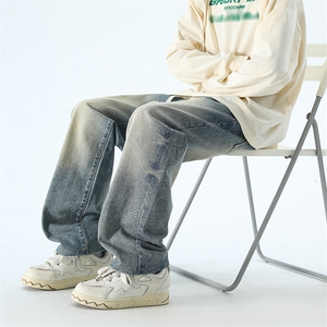 B221 美式ins高街暗黑松紧腰宽松直筒牛仔裤 LK24314-特P40控68图片