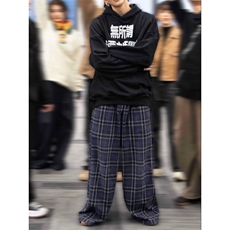 复古格子阔腿裤女2025年秋季新款高腰显瘦宽松垂坠感直筒长裤子，男装休闲裤，四季星座505