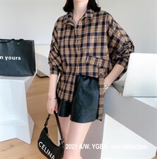 【现货】磨毛格子小衬衫，女装衬衫，依歌贝诺