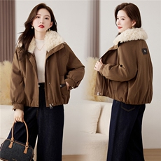 现货】时尚减龄洋气加绒外套2025年秋冬新款宽松加厚派克服，女装棉衣/棉服，仁梯