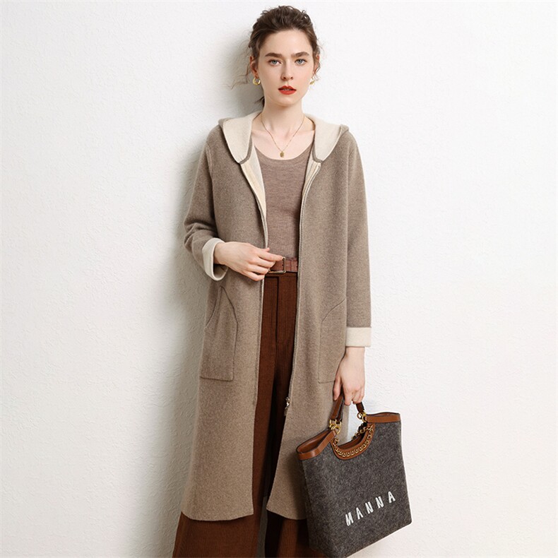 2024秋冬新款羊绒女士长款大衣时尚百搭显瘦保暖外套，女装羊绒大衣，纳丰羊绒