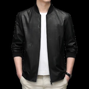 中年免烫新款皮衣秋季男装棒球领男士休闲宽松薄款时尚纯色上衣图片