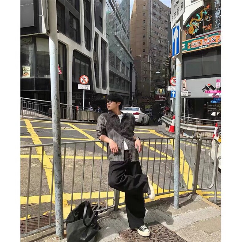 网图美式复古休闲格纹通勤长袖衬衫复古慵懒衬衣A025-RC6388-P33,男装衬衫,电商A025