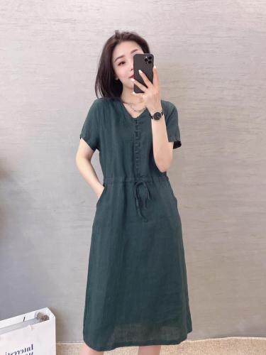 麻料连衣裙，女装连衣裙，依伊贝诺