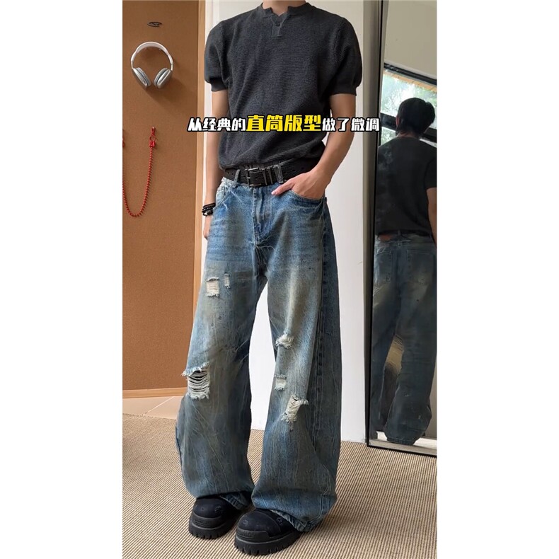 破洞做旧做脏牛仔裤男长裤A32-P45,男装牛仔裤,电商D312-1