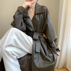 时尚潮流宽松显瘦长款皮衣外套女秋冬季新款气质百搭高级感风衣图片