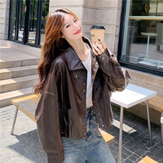 时髦复古时尚休闲皮衣外套女2025年秋季新款韩系宽松气质显瘦夹克，女装皮衣，蝶眷