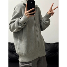抖音得物保暖立领拉链针织外套秋冬宽松慵懒风纯色毛衣上衣AM02，男装针织衫/毛衣，电商A443