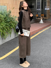 2026年春季法式时尚潮流舒适洋气带高级感磨毛棉质感马甲三件套裤，女装套装/套裙，超帛