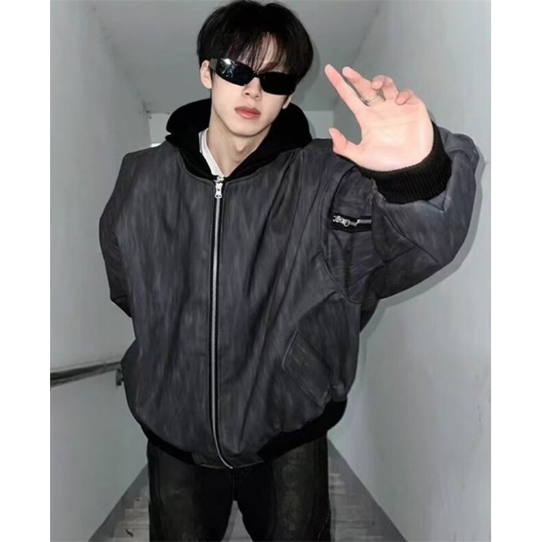 美式新款连帽高级感品质男女同款假两件复古夹克外套上衣JG1565,男装夹克,星座1116A（原606A-3）