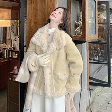 冬装有货可变领口单排扣皮毛一体外套2C090-1557-P205-K298，女装短外套，2C090