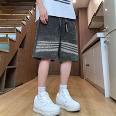 夏季休闲短裤男潮流时尚斜条纹五分裤户外宽松沙滩裤-L37-P28，男装牛仔裤，星座310B-3