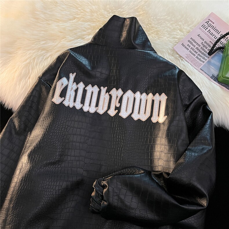 1港风鳄鱼纹皮衣男大码皮衣女外套女中性风外套男JK7810P90控128，男装皮衣，星座226-2