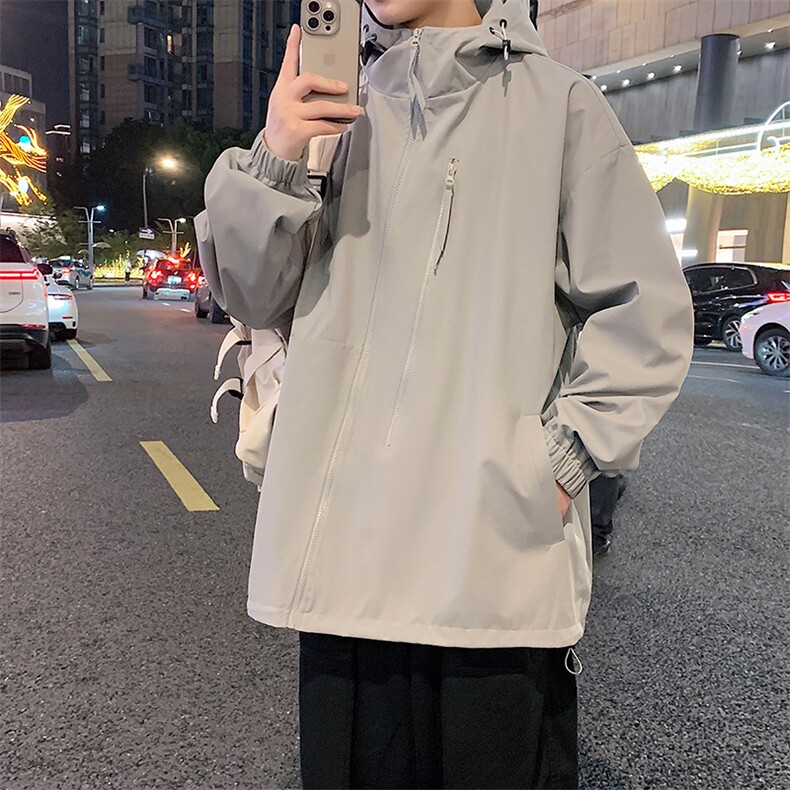 港风新款外景二开宽松夹克男纯色冲锋衣连帽外套MYJ24-7834-P68,男装夹克,星座717