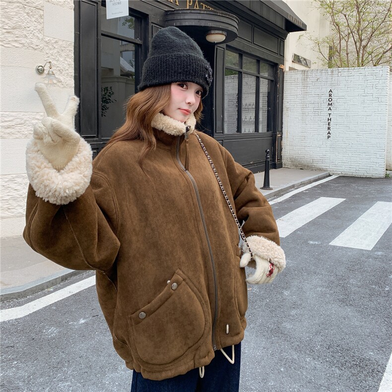 新款双面穿加厚皮毛一体外套25132P215K328,女装短外套,2D035