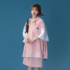 中性夏季潮流时尚宽松运动风连帽抽绳情侣套装TZ703P85控108，男装休闲套装，A247A