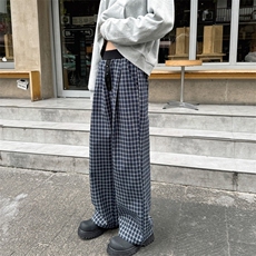 BK062025秋季百搭阔腿格子休闲裤复古慵懒宽松撞色男女，男装休闲裤，星座1108-1