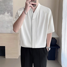 轻熟风~2025夏季新中式圆领中袖冰丝衬衫C298/P50，男装衬衫，电商B331