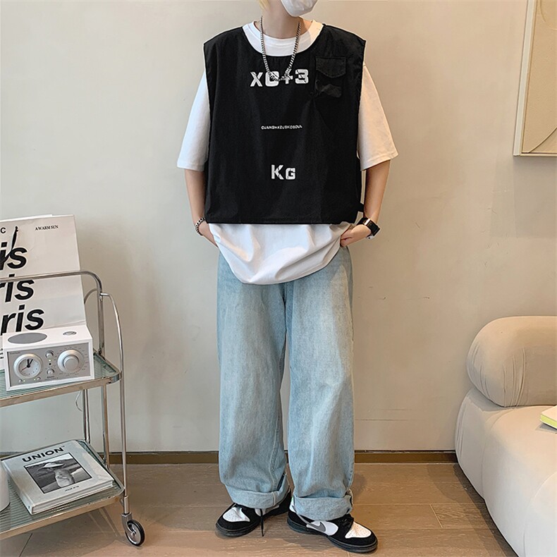 欧美高街帅气马甲男字母2023夏季新款ins宽松百搭外套W2796-P27,男装背心/马甲,星座412-2
