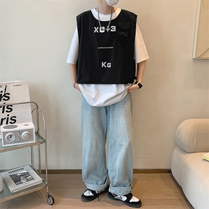 欧美高街帅气马甲男字母2023夏季新款ins宽松百搭外套W2796-P27图片