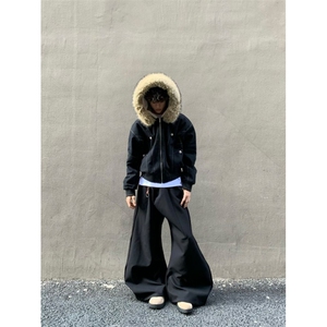 黑色大毛领派克服棉服秋冬新款宽松短款夹克保暖厚外套图片