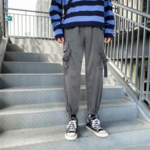 网红工装裤男韩版潮流直筒束脚裤潮牌ins港风侧边口袋休闲图片
