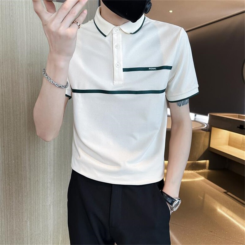 2023大织带设计短袖T恤翻领Polo衫半袖高级感上衣T0240-P48,男装T恤,电商D342