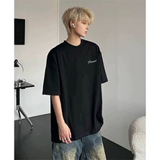抖音得物供货210克现货宽松纯棉美式潮牌印花落肩袖纯棉T恤AT2117，男装T恤，电商A443