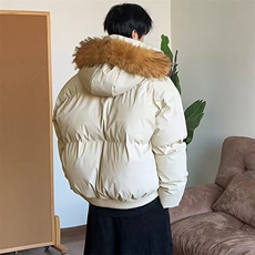 现货三防重磅硬挺boxy短款羽绒棉衣座山雕大毛毛领PU皮棉服外套冬，男装棉衣，电商A486-1