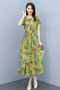 棉麻连衣裙女夏季2025新款韩版女装文艺碎花宽松收腰显瘦印花裙子图片