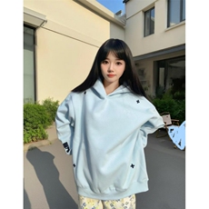 5472-P52原版刺绣袖窿后包领美式复古连帽卫衣薄款/加绒，女装卫衣/绒衫，星座617A-2