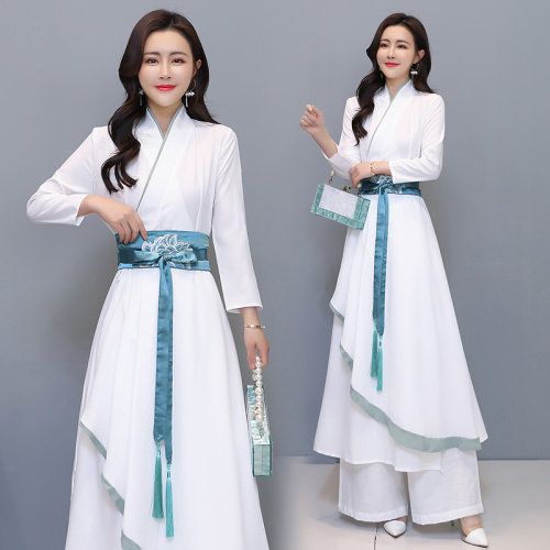 芷墨原创时尚古风刺绣连衣裙阔腿裤两件套,女装连衣裙,芷墨服饰
