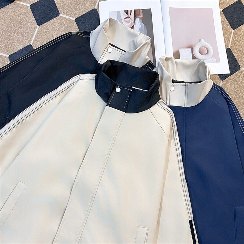 条纹立领棒球服男春秋季美式复古飞行员夹克潮牌vibe宽松情侣外套,男装夹克,星座601-1