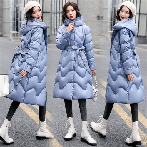 2021冬季新款韩版中长款连帽羽绒服修身收腰优雅羽绒服外套,女装羽绒服,铭街依杨