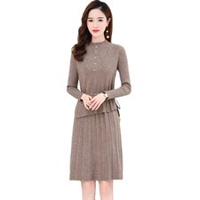 2022冬季新款简约舒适时尚两件套毛衣连衣裙，女装连衣裙，魅丽静蓝