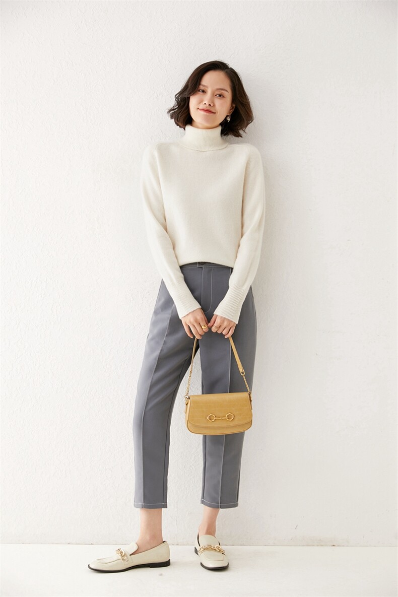 长袖套头纯色2024年秋季半高圆领简约羊毛衫,女装羊毛衫,耀日羊绒