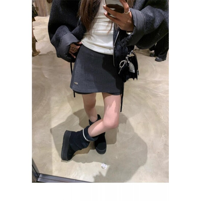 JK2502-P50韩系时尚假两件毛呢半身裙女ins新款复古百搭包臀裤裙,女装半身裙,星座617A-2