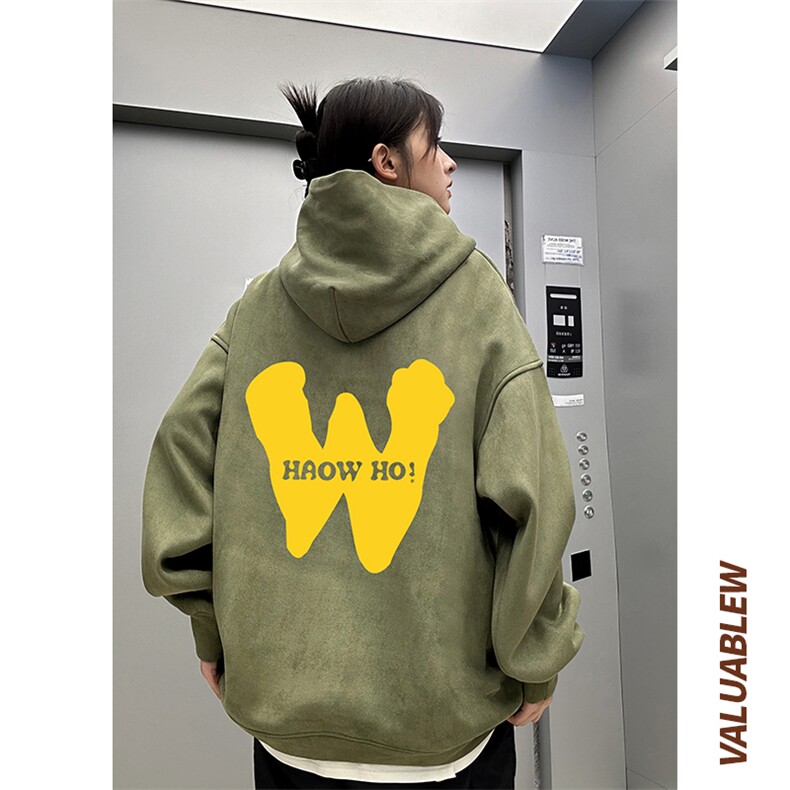 ！麂皮绒连帽卫衣直播品质重磅400克黄W印花JL7115-P45控78,男装卫衣,星座508（原C305）