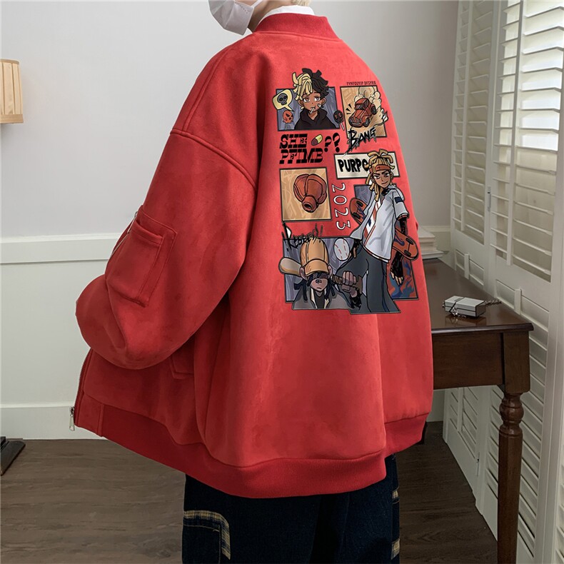 23秋款美式复古麂皮绒飞行棒球服男女夹克外套JF3138-P80控108图片