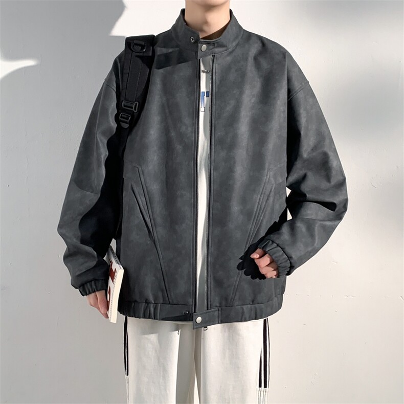 复古立领皮衣外套男士春季2025新款休闲夹克上衣 A406 JK6001 P75图片